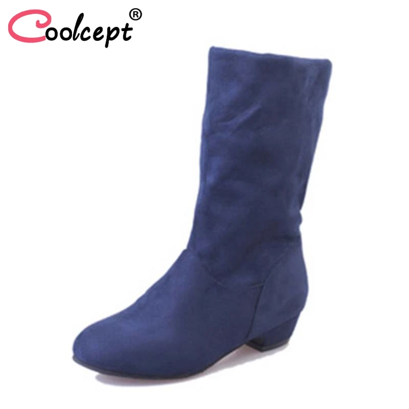 

Coolcept 4 Colors Women Mid Calf Flats Boots Round Toe Shoes Half Short Botas Women Concise Fashion Heeled Footwear Size 35-40