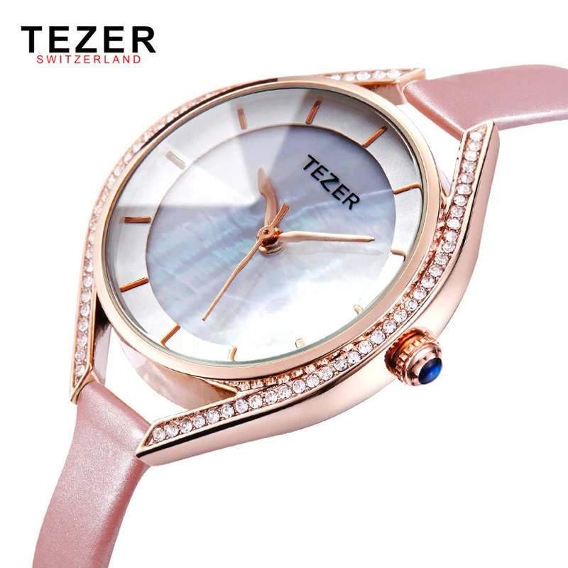 

TEZER Luxury Fashion Women Watch Women Leather Quartz Wristwatch Ladies Dress Watch Reloj Mujer Montre Femme watches T28002