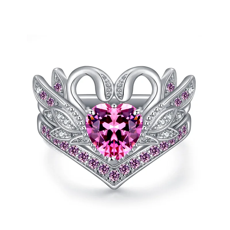 Women Engagement Wedding Ring Silver Alliance Paired Swan Heart Cubic Zircon Micro Paved Female Ring Band Party Jewelry DDR015