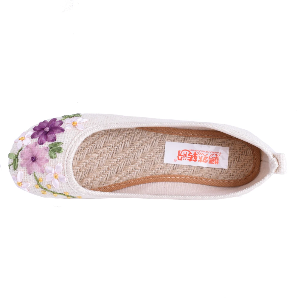 Женская обувь на плоской подошве с вышивкой в винтажном стиле; удобные балетки на плоской подошве из хлопчатобумажной ткани и льна в стиле старого Пекина; sapato feminino