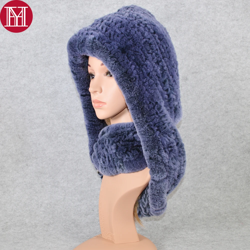 

2019 Women Winter Knitted Real Rex Rabbit Fur Hat Scarf Brand Rex Rabbit Fur Cap Scarves Quality Natural Rex Rabbit Fur Poncho