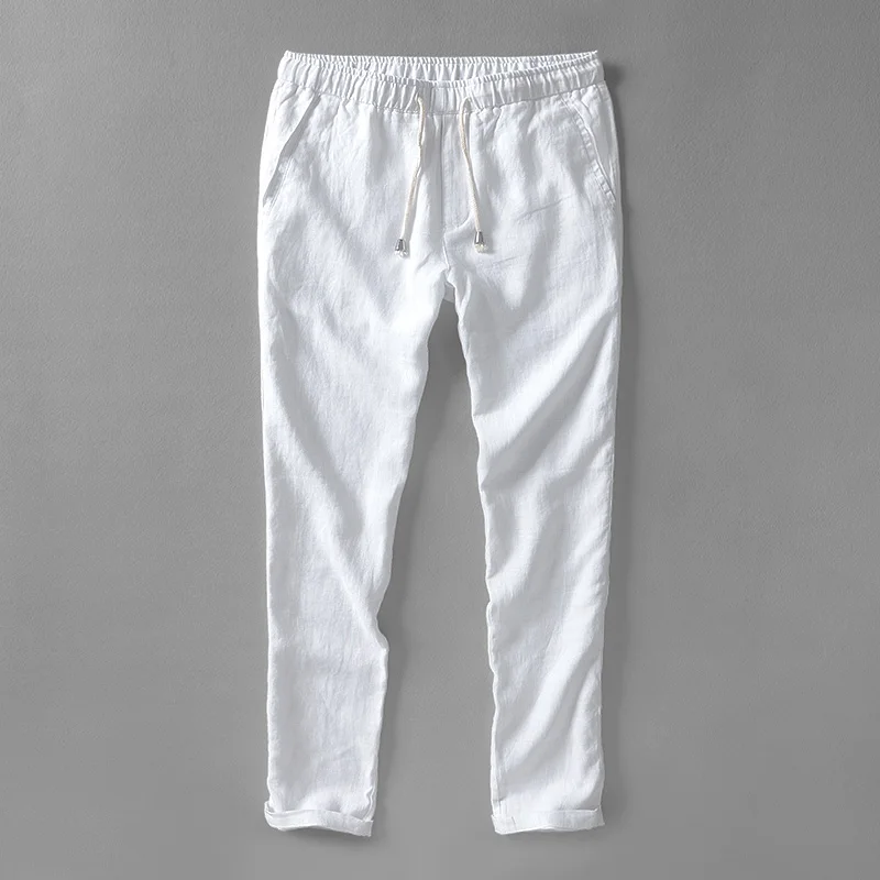 Летние Осенние белые мужские льняные Брендовые брюки, мужские льняные длинные эластичные свободные брюки, мужские Размеры 30-40, 5 цветов, pantalon hombre