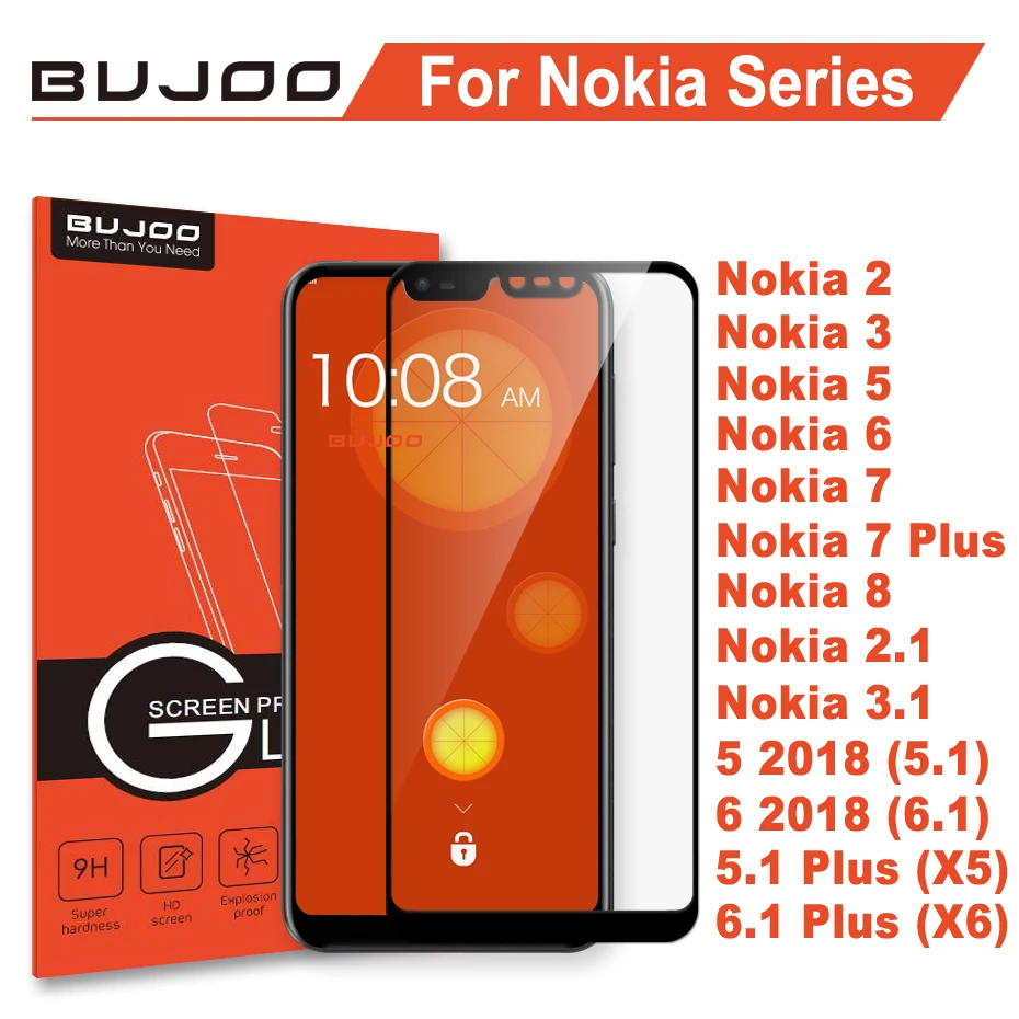 100% BUJOO Настоящее 2.5D защитное закаленное стекло для Nokia 2 3 5 6 7 Plus 8 2018 1 X5 X6|Защитные