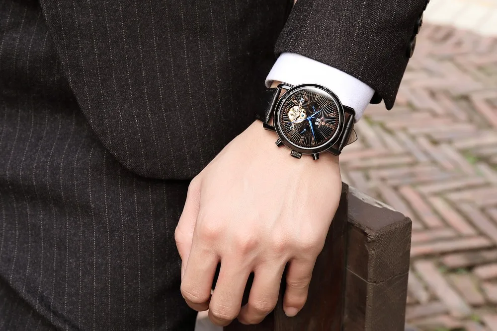Оригинальные часы Orkina, автоматические механические часы, кожаный турбийон, маховик, мужские наручные часы, Авто Дата, relogio masculino