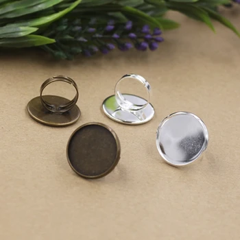 

25mm 10pcs Antique Bronze Plated Adjustable Ring Settings Base Bezel Tray Blank for Cabochon Cameo DIY Fashion Ring (07938)