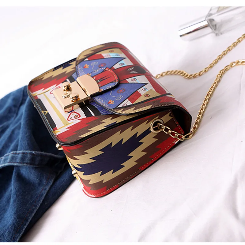 Women Shoulder Bag 2017 Fashion New Lock Messenger Bags Famous Brand Summer Style Small Flag Colorful Female Chain Bag