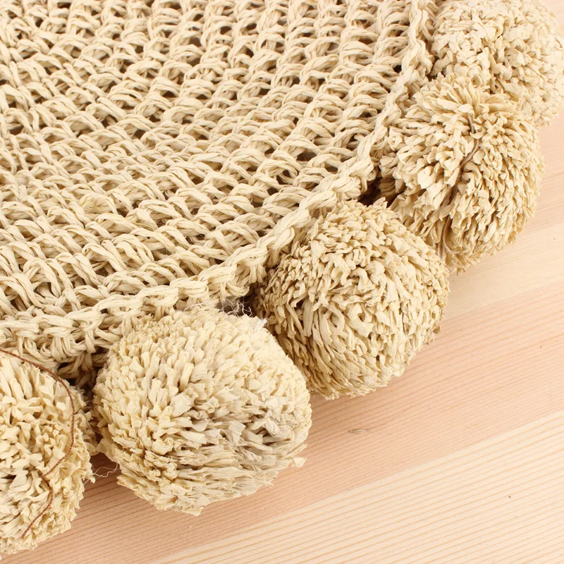 Модные круглые соломенные сумки богемные женские из ротанга с кисточками