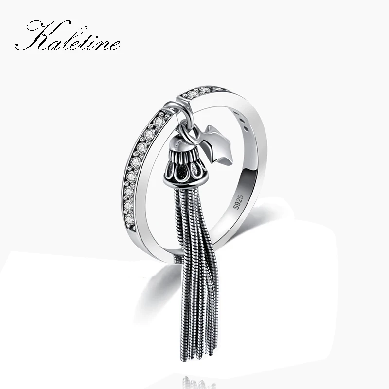 Kaletine Лидер продаж 925 пробы серебряные кольца с кисточками для женщин обручальное кольцо CZ винтажное богемное развевающееся мужское ювелирное изделие KLTR045