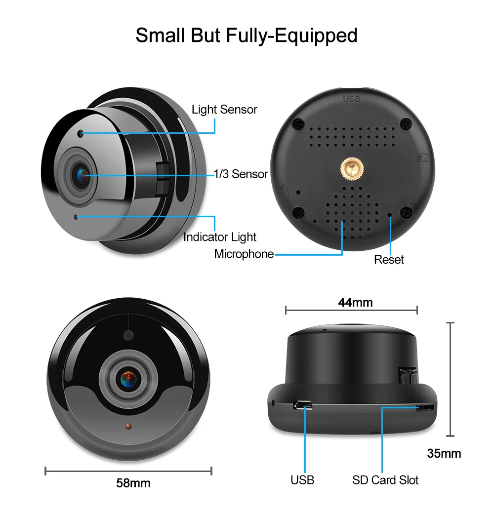 min ip wifi Panoramic wireless camera 180 Degree HD view two way audio support SD card Smart CCTV Security Camera black AR-180Y