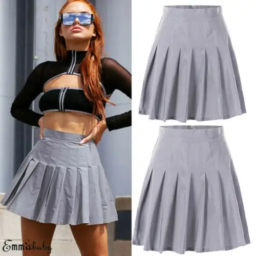 

Women Sexy High Waist Pleated Reflective Skirt Night Club Party Short Mini Dress