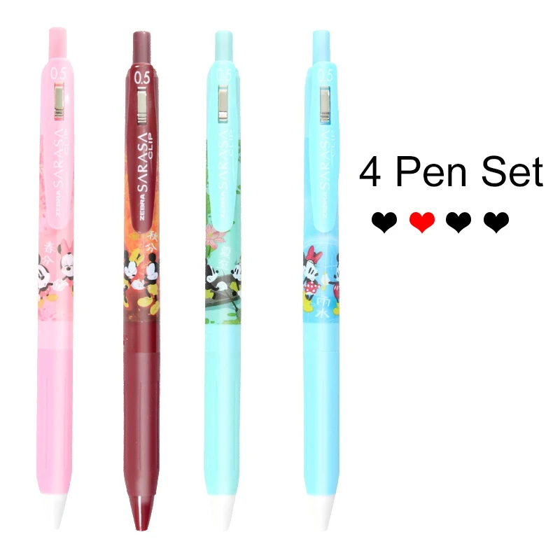 4 Pens Set Japan Zebra JJ15 Gel Pen Kawaii Cartoon Mickey Limited 0.5mm Pens for School Cute Minnie Stationery Set Gift - Цвет: 4pcs