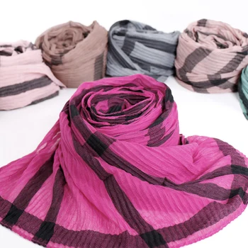 

Women crinkle hijab scarf stripe shawls muslim wrinkle scarves viscose Ripples plaid wraps stretchy headband scarves pashmina