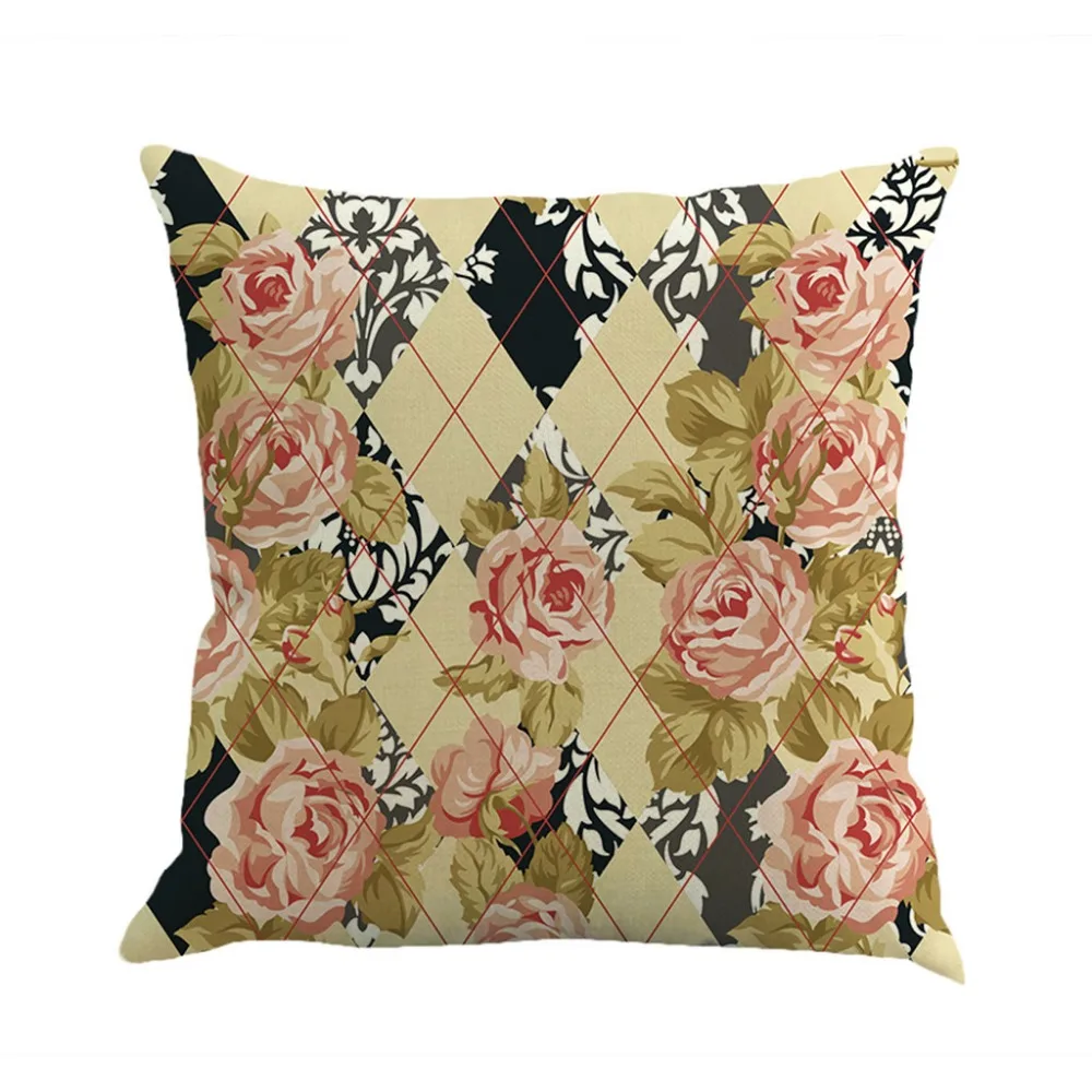 

Pillow Case Cover Square 43cm*43cm Linen Pillow Cases Bedding Colour mixture Pillow Case Geometric Fall Autumn Decorative L617