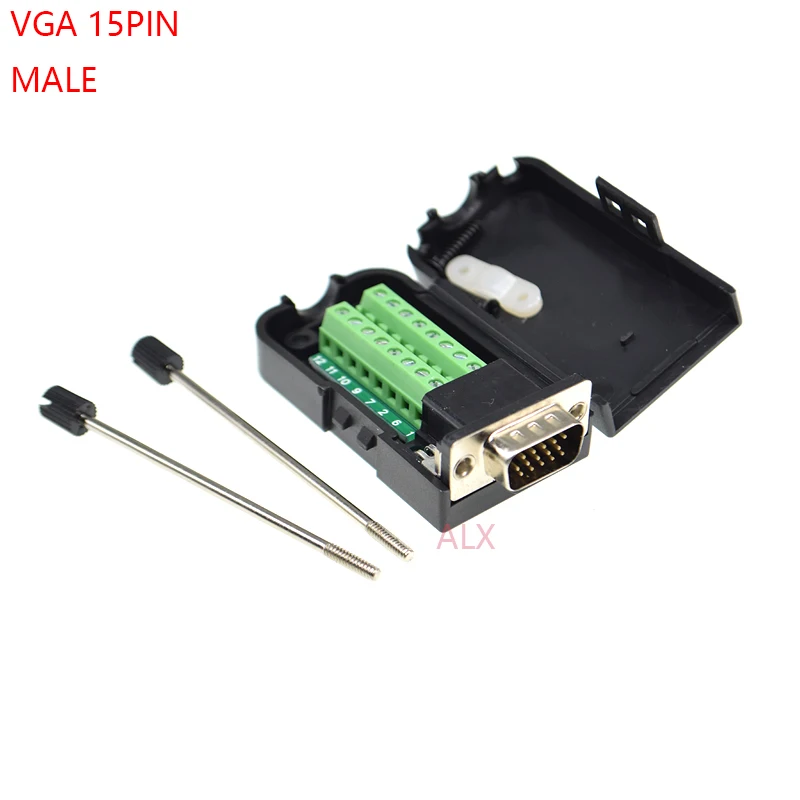 1 шт. VGA VGA15 DB15 15PIN 3 ряда Штекерный разъем для винтовой клеммный адаптер с Черной Оболочкой D-SUB провода кабель припоя diy