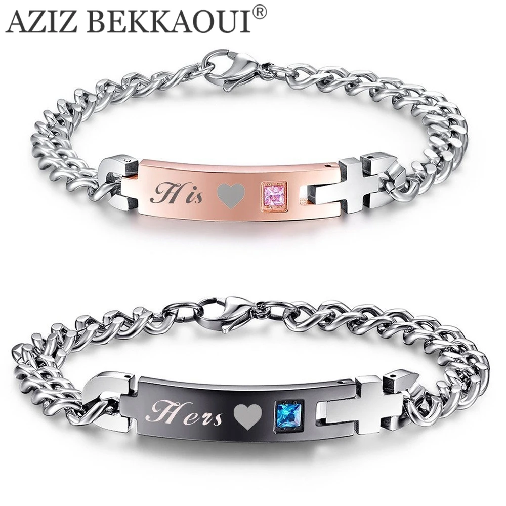 

Drop Shipping Lover His & Hers Stainless Steel Matching Couple Bracelets Stainless Steel Bracelets For Women Men DIY Jewelry