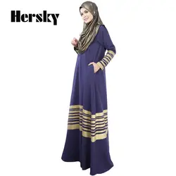 Оптовая продажа турецкий мусульманский Абаи платье женская одежда золото принтованными полосками Исламская Абаи s jilbabs халат мусульмане