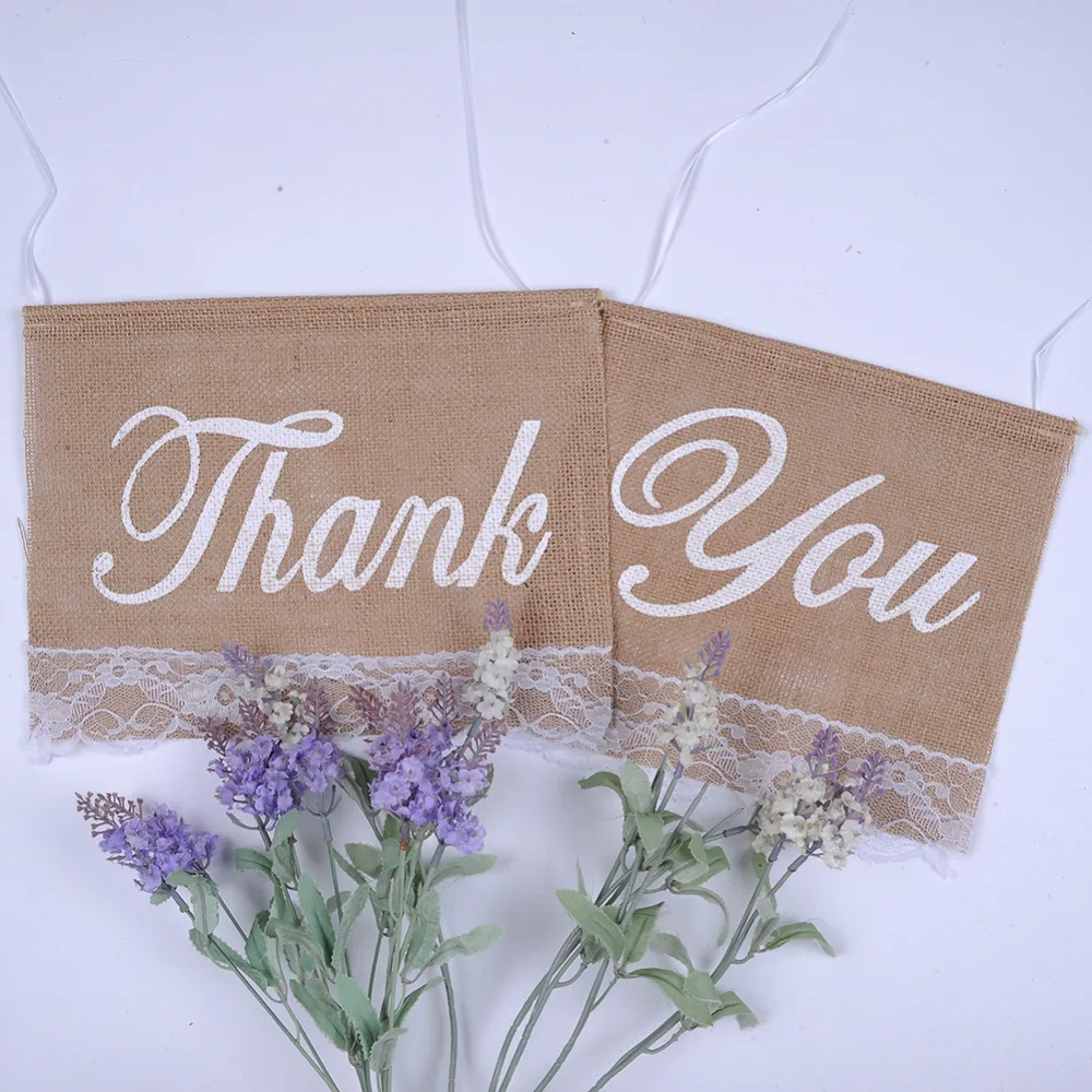 2pcs/set Thank you Wedding Party Flags Raw Jute Simple Style Linen Banner Used In Thanksgiving Birthday Decoration | Дом и сад