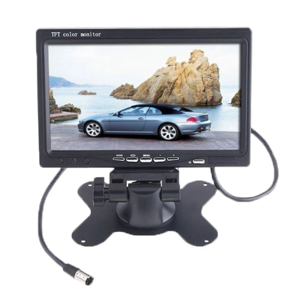 

7" TFT LCD Color 2 Video Input Car Rear View Headrest Monitor DVD VCR Monitor With Remote Stand & Support Rotating The Screen