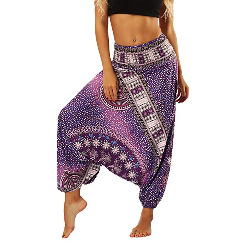 

Boho Print Women Pants Vintage National Style High Waist Wide Leg sweatpants Casual hippie Loose Beach Trousers Female Clothes