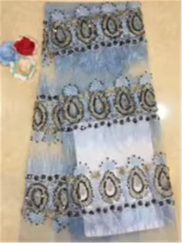 

2018 high quality Bead sequence 3D French applique sequins net African tulle mesh sequence lace fabric for dress(FJ4-19