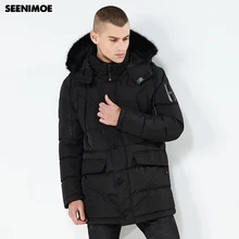 Seenimoe ветрозащитная зимняя куртка брендовые зимние парки для человека с капюшоном ЕС Размеры M-3XL одноцветная Мужская Длинное теплое пальто