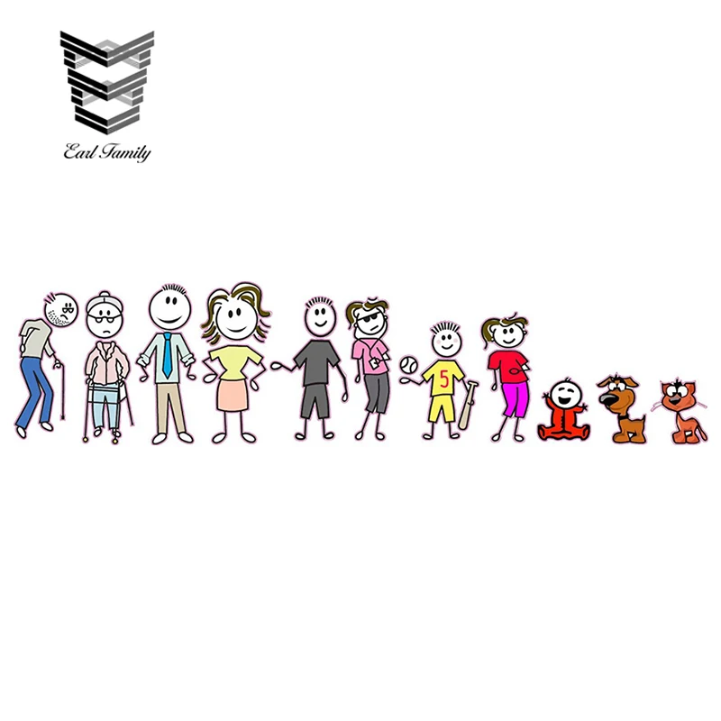 

EARLFAMILY 15cm X 3.6cm Colored Build a Stick Family Complete with Pets Decal Funny Car Styling Bumper Window Decor Car Stickers