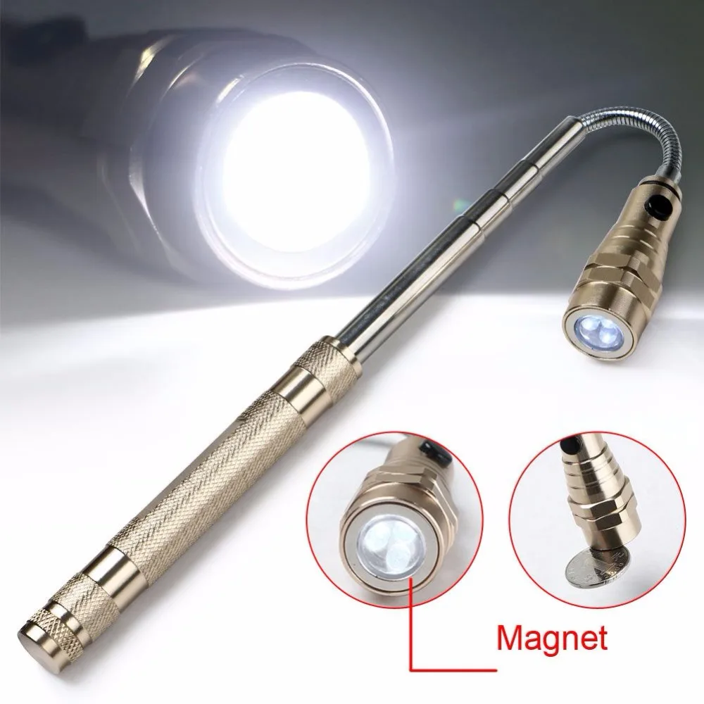 

Bent Magnetic Torch Extendable Pick up Flashlight Stick Magnet Handy Lantern 3 LED for Picking Up Iron Tool Light