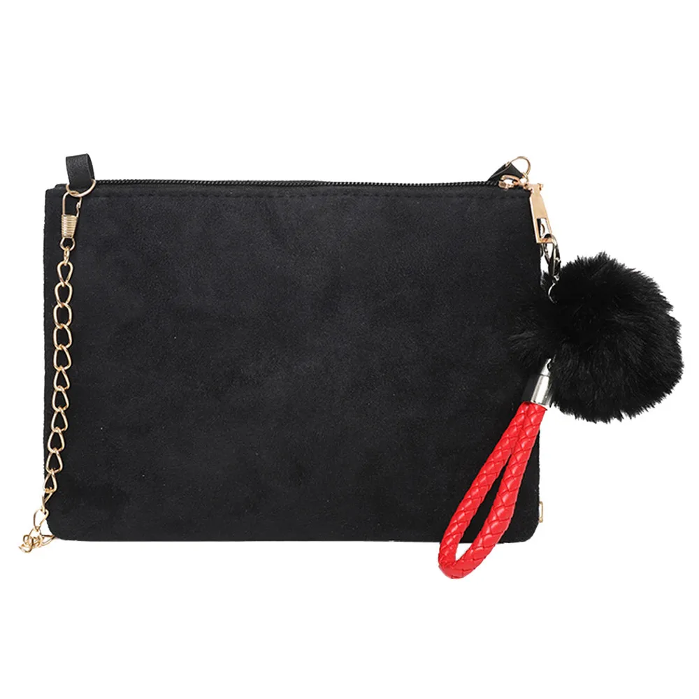 

2019 New Fashion Women's Shoulder Bag PU Leather Softback Solid Zipper Hairball Soft Square Flap Crossbody Phone Bag