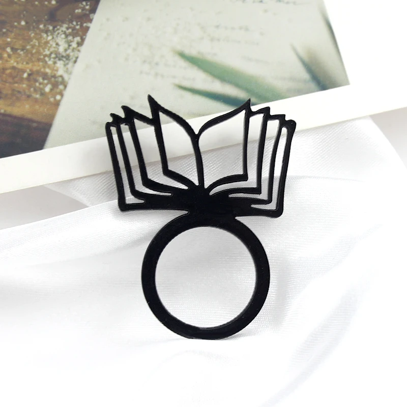

2018 Winter New Arrival Black Book Shape Party Ring Concise And Gross Style Symbol Of Knowledge Openwork Ring Best Gift Reading