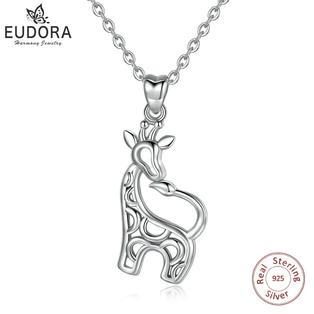 

EUDORA 925 Sterling Silver Giraffe Pendant deer Necklace Fashion Silver Jewelry for women Girl Boy Friend Birthday Gift D296