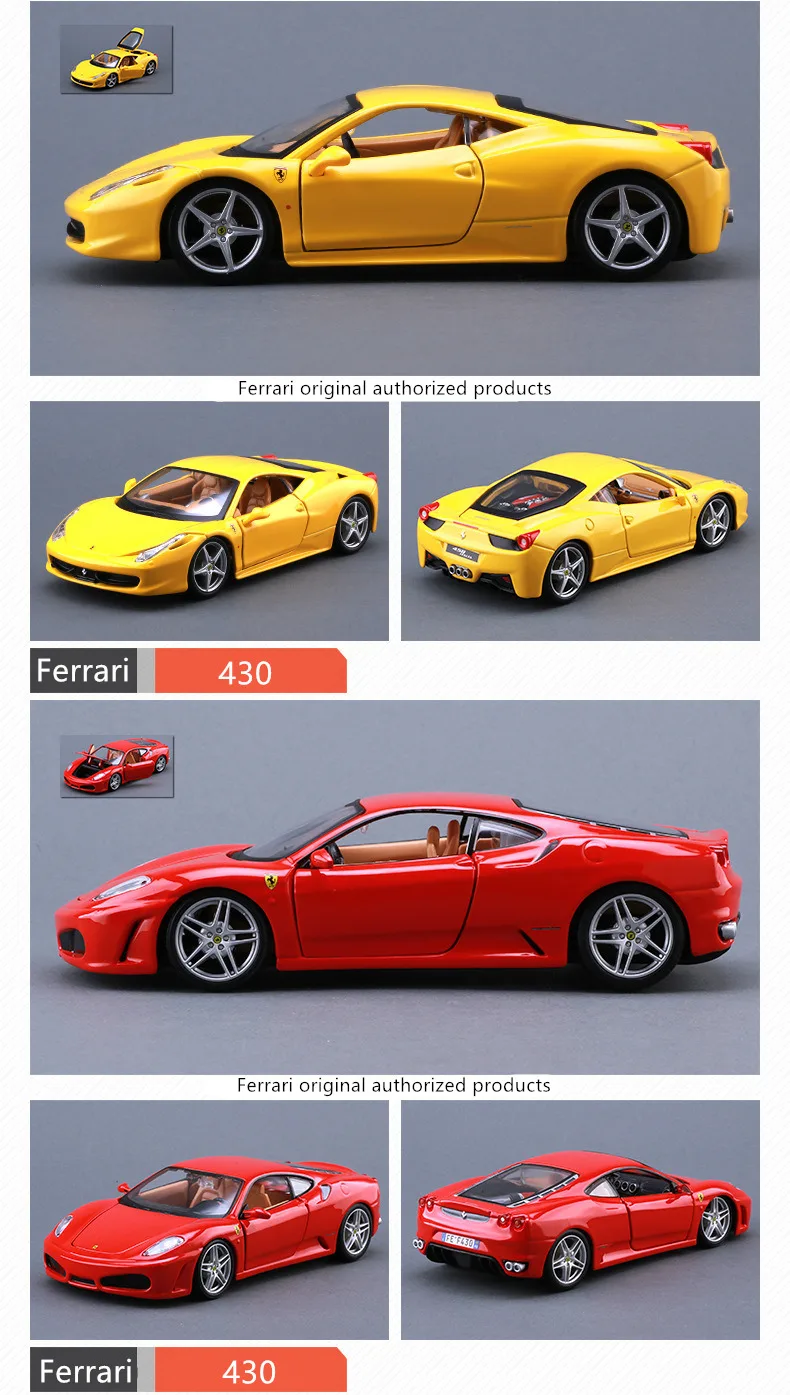 Bbuargo Ferrari 1:24 имитация сплава супер Игрушечная модель автомобиля 34 стиля для с управлением на рулевом колесе переднее рулевое колесо игрушечный автомобиль