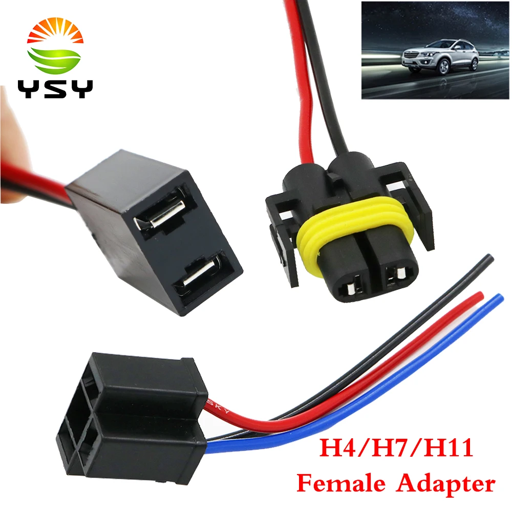 

YSY 2x H4 H7 H11 Female Adapter Sockets pigtail Harness Plug Connector For H1 H4 H7 halogen hid led Retrofit