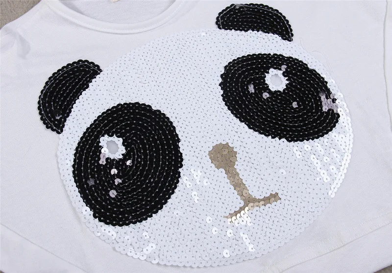 Модные детские комплекты из 2 предметов для маленьких девочек футболка с длинными рукавами и рисунком панды топ+ леггинсы в полоску