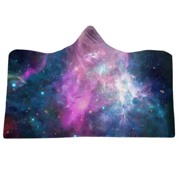

Starry Sky Thick Hooded Blanket Universe Winter Bed Throw Soft Warm Wearable Blanket Fleece Microfiber Throw Blanket