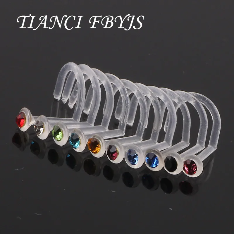 Clear Bioplast Flexible Acrylic Nose Screw Ring Stud Piercing Retainer  Screws Gem Crystal piercing Bar Ring Coloured - AliExpress