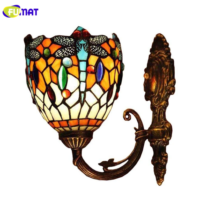 Fumat Tiffany Led Wall Lamp Dragonfly Stained Gl Sconces Led Wall Lamp Dragonfly Stained Gl