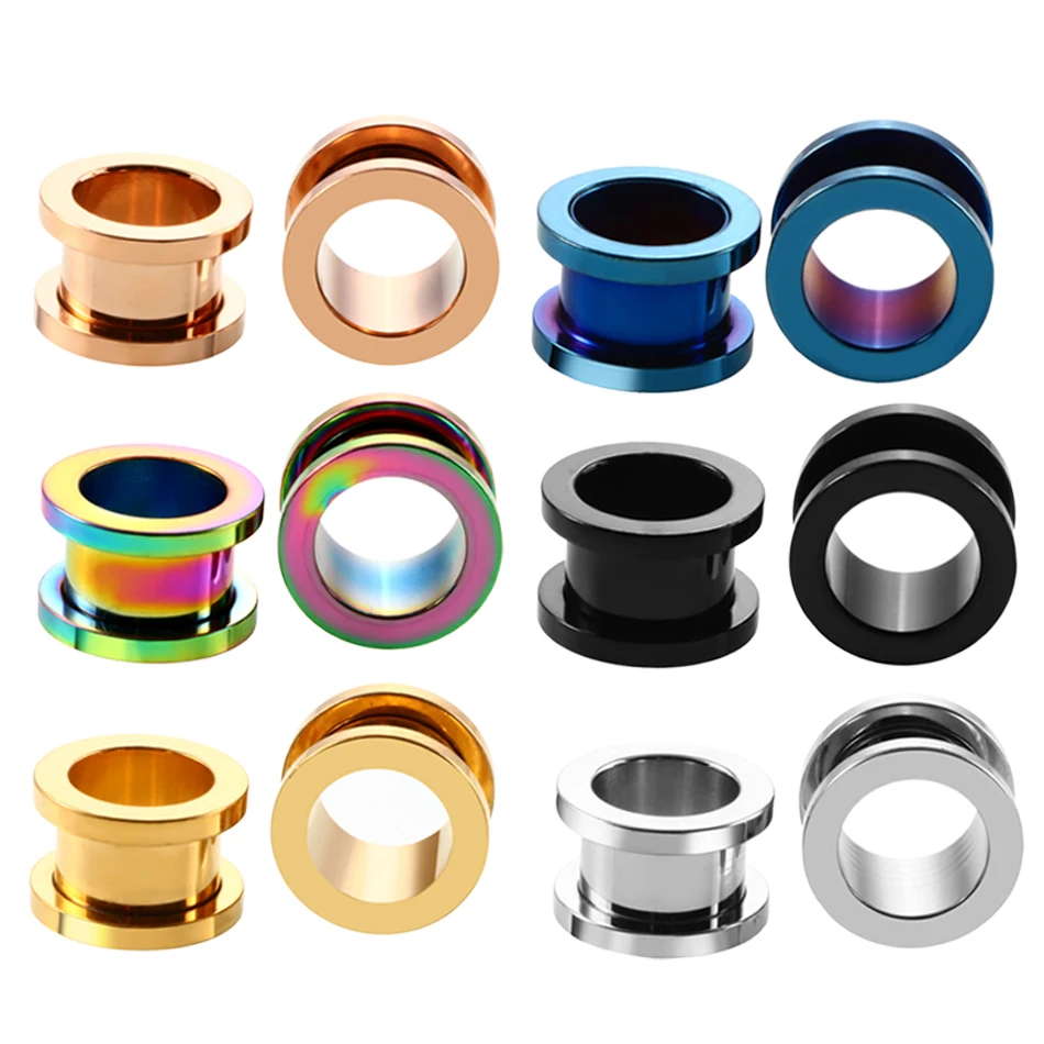 Ear Piercing Jewelry 1Pair 316l Surgical Steel Anodized Threaded Double Flared Hollow Screw Ear Flesh Tunnel Plugs Expander Gauge Body Jewelry