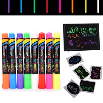 

1PC Erasable Multi Colored Highlighters Liquid Chalk Marker Pens LED Writing Board GlassWindow Art8 Colours Marker Pens