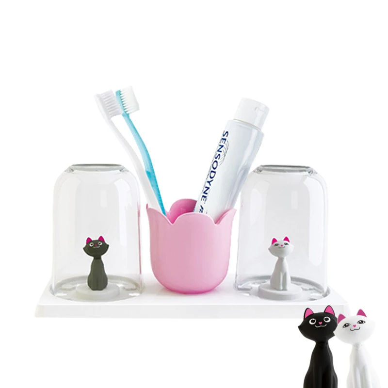 Creative Cartoon Plastic Toothpaste Tumbler Toothbrush Holder Bathroom Accessories 3Pcs/Set Bracket Container Storage Rack