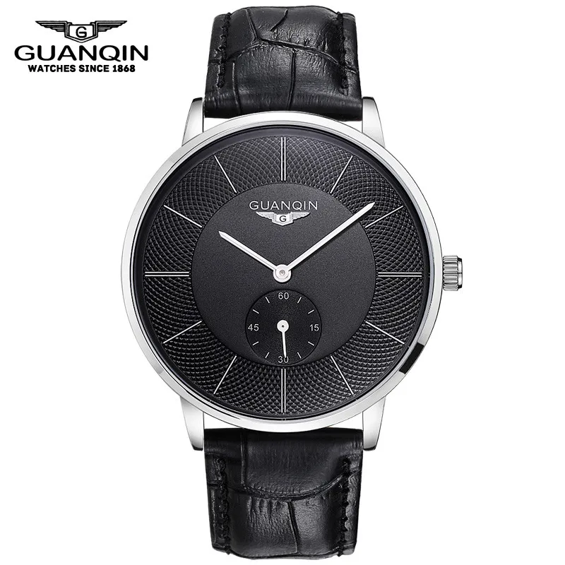 Большой циферблат GUANQIN смотреть мужчины люксовый бренд кварцевые часы модные деловые повседневные наручные часы кожаный мужской часы - Цвет: silver black black