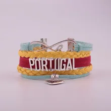 Drop Shipping Infinity National Flag Bracelet Heart Charm Leather Bracelets & Bangles for Women Men Jewelry vintage heart crown flag waterdrop bracelet for women