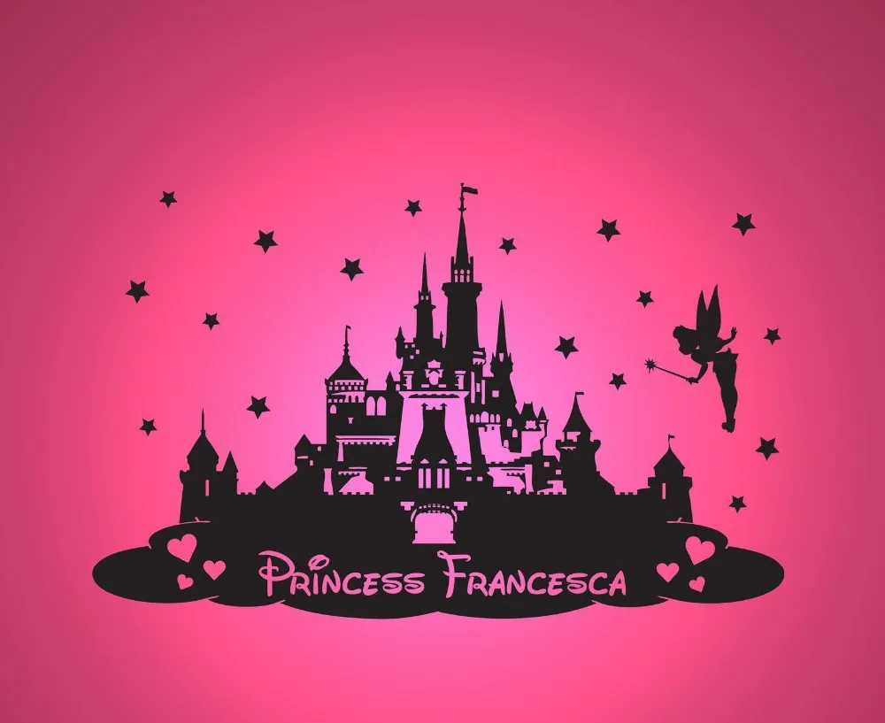 Personnalise Personnalise Nom Princesse Chateau Autocollant Mural Autocollant Vinyle Decor Enfants Chambre Vous Choisissez Le Nom Et La Couleur Aliexpress