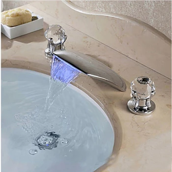 

Modern Crystal Bathroom Sink Faucet LED Changing Dual Handles Faucet Mixer Tap