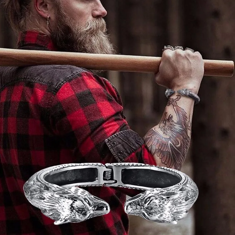 

Heavy Designer Silver-tone Double Leopard Head Vintage Cuff Bangle Bracelet for Men Stainless Steel Jewelry