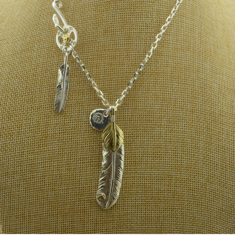 

BOCAI chain Feather Necklace Pendant in Sterling Silver BOCAI hand engraved silver Indian