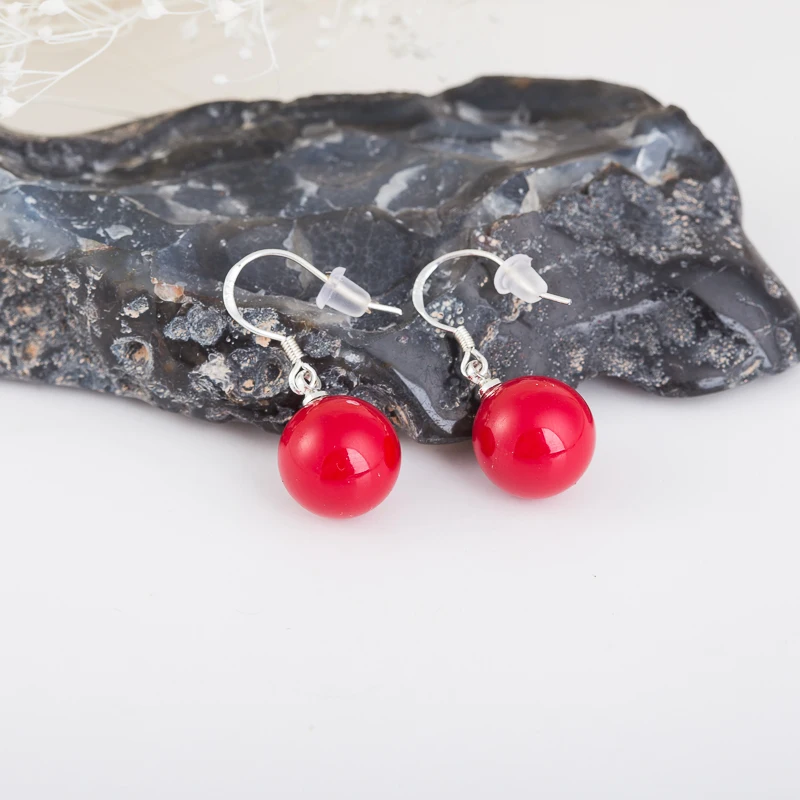 

Festive Red Coral Earrings, Silver / 18K White Gold Plated Womens Jewelry CZ Diamond Wedding Drop Earrings #H1