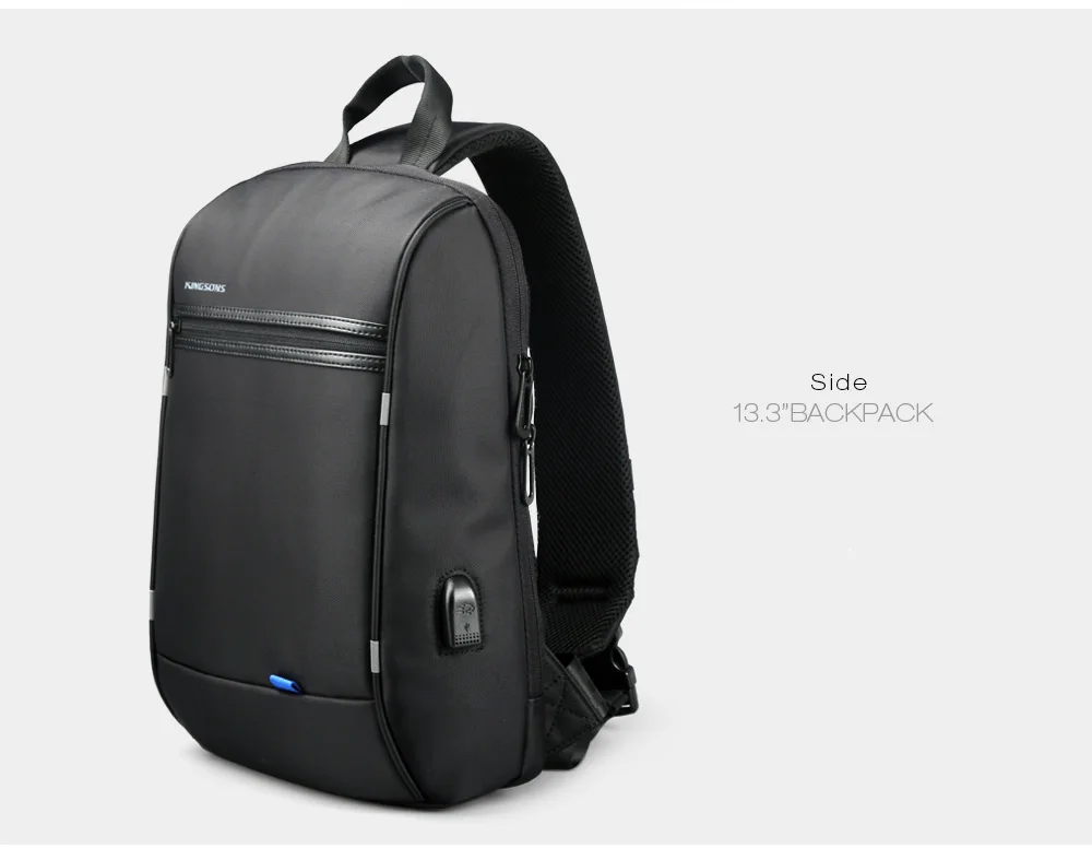 Kingsons3165W функция противоугонные мужские сумки на плечо высокой емкости 13,3 дюймов iPad Слинг Сумка Водонепроницаемый usb зарядка нагрудная сумка - Цвет: black