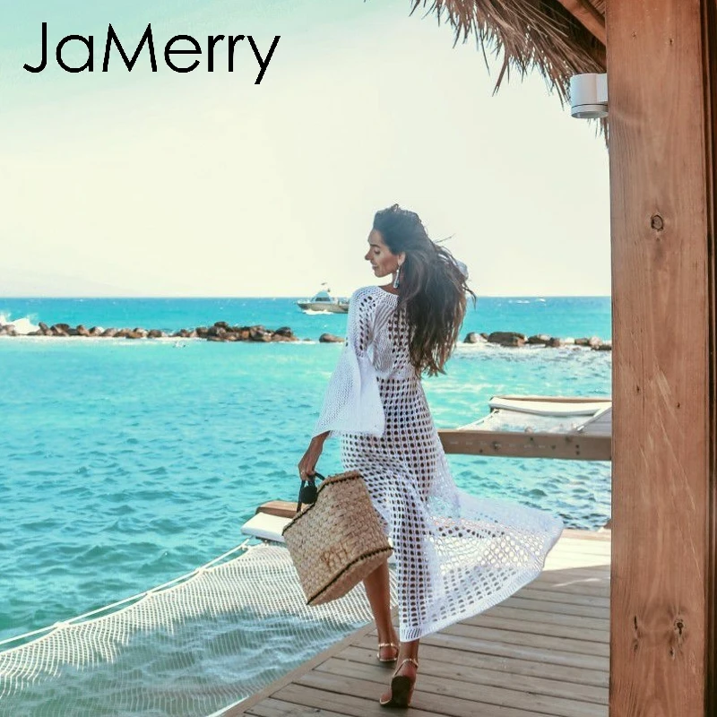 Винтажное пикантное модное пляжное платье с вырезами JaMerry летний вязаный сарафан