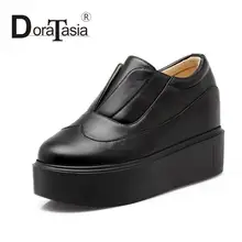 Big size 2016 new arrivals women slip on fashion thick bottom pumps leisure platform cosplay round toe lady inner high shoes