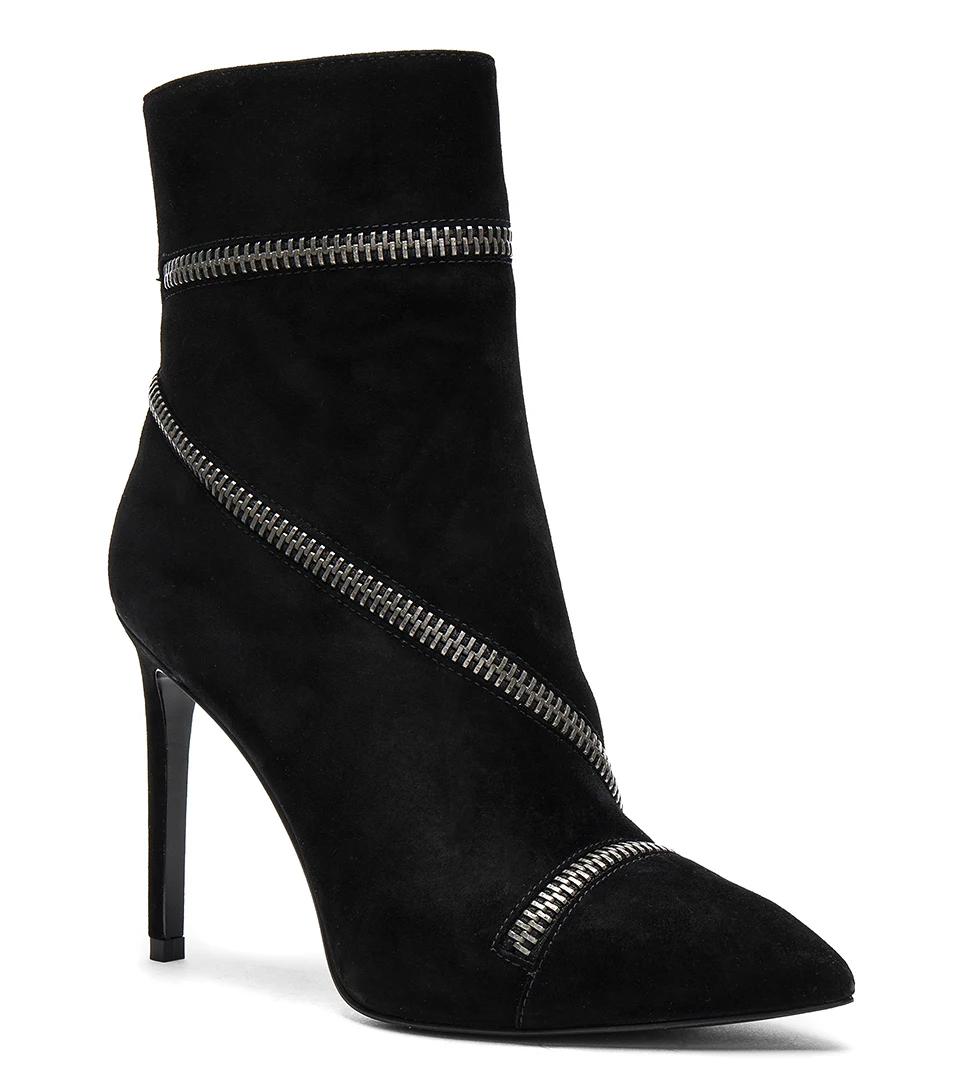 Bout Talon Dames Grande Chaude Gros Pointu Fermeture Suede Haute Chaussons Femmes Black Noir Cheville Stiletto Éclair 2018 Doublure Taille En Faux Bottes XaxIwEq7f